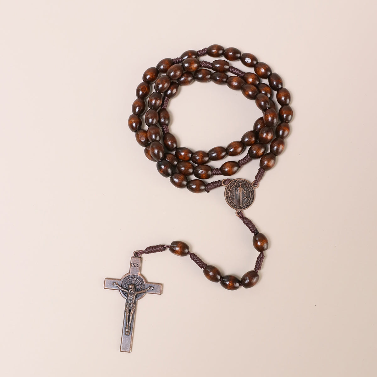 Wood Rosary Prayer Wooden Beads Necklace Catholic Saint