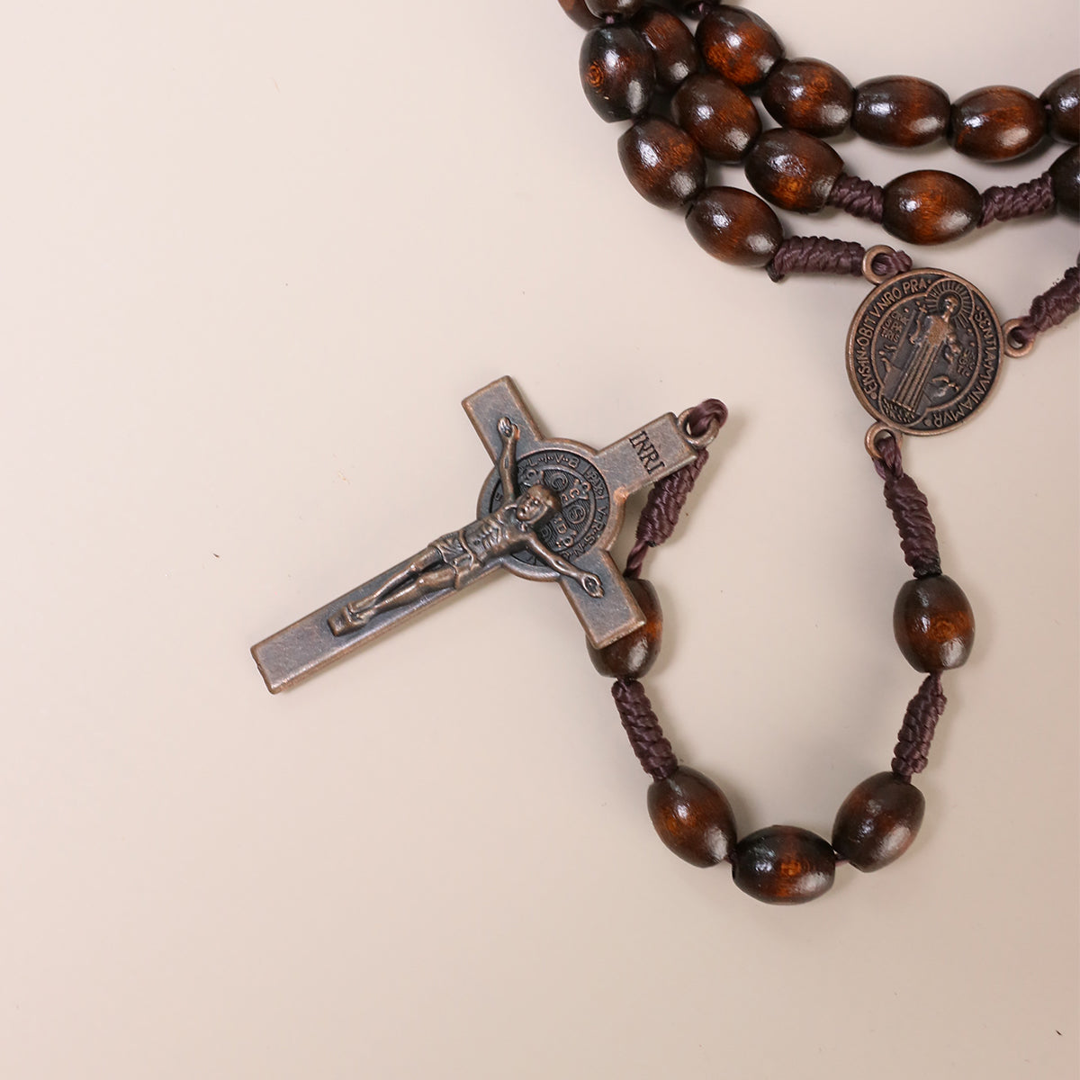 Wood Rosary Prayer Wooden Beads Necklace Catholic Saint