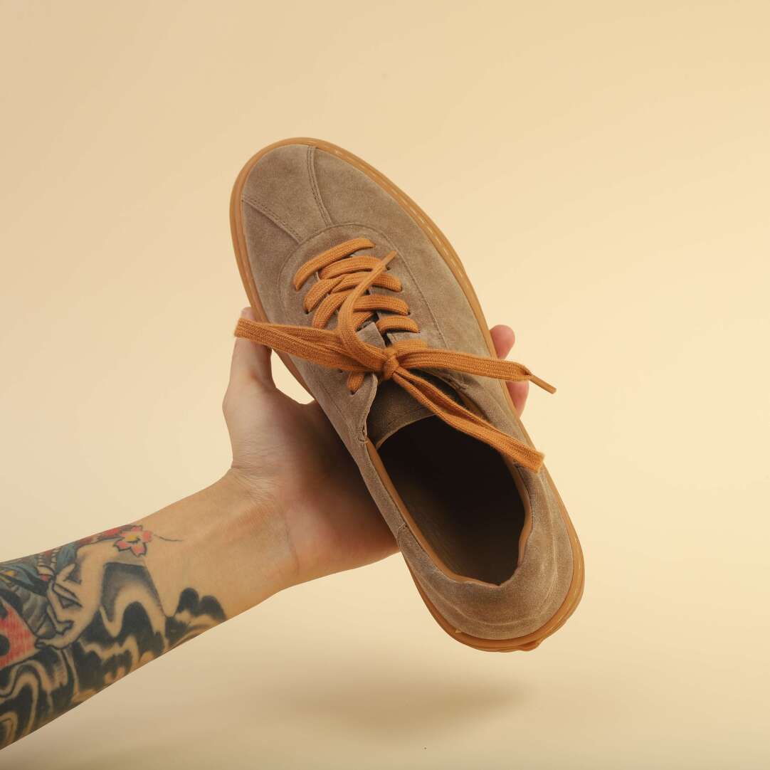 Cowhide Suede Hand Stitched Rubber Sole Sneaker