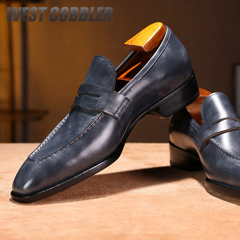 Fiddle Back Loafers Leather Sole Museum Leather Goodyear Business Dress Shoes