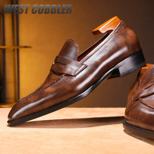 Fiddle Back Loafers Leather Sole Museum Leather Goodyear Business Dress Shoes