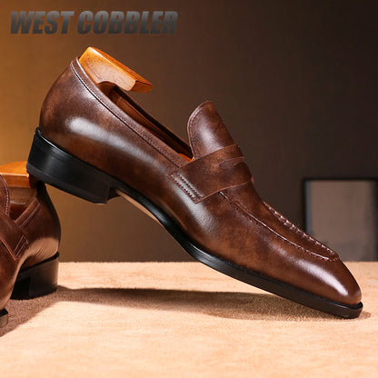 Fiddle Back Loafers Leather Sole Museum Leather Goodyear Business Dress Shoes