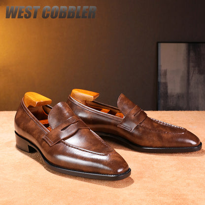 Fiddle Back Loafers Leather Sole Museum Leather Goodyear Business Dress Shoes