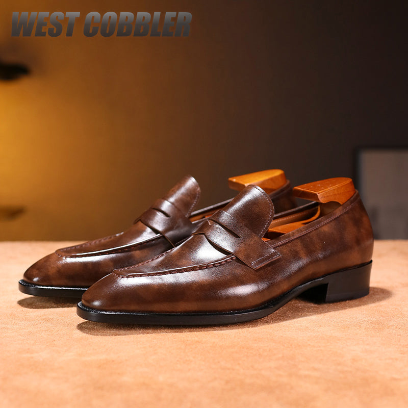 Fiddle Back Loafers Leather Sole Museum Leather Goodyear Business Dress Shoes