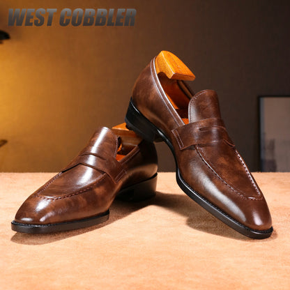 Fiddle Back Loafers Leather Sole Museum Leather Goodyear Business Dress Shoes