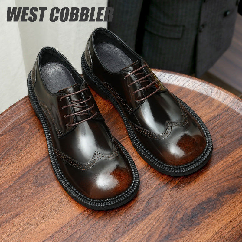 British Style Big Round Toe Mirror Business Casual Shoes| Brogues