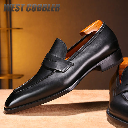 Fiddle Back Loafers Leather Sole Museum Leather Goodyear Business Dress Shoes