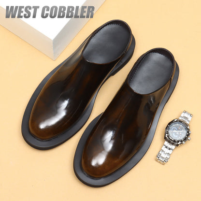 Men's Backless Loafers Black Genuine Leather Mules Slippers Slip on Shoes