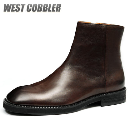 British Style Business High Top Leather Boots|Side Zipper Style