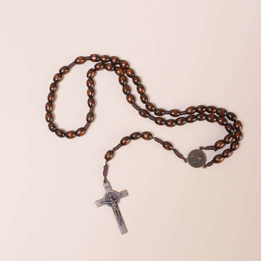 Wood Rosary Prayer Wooden Beads Necklace Catholic Saint