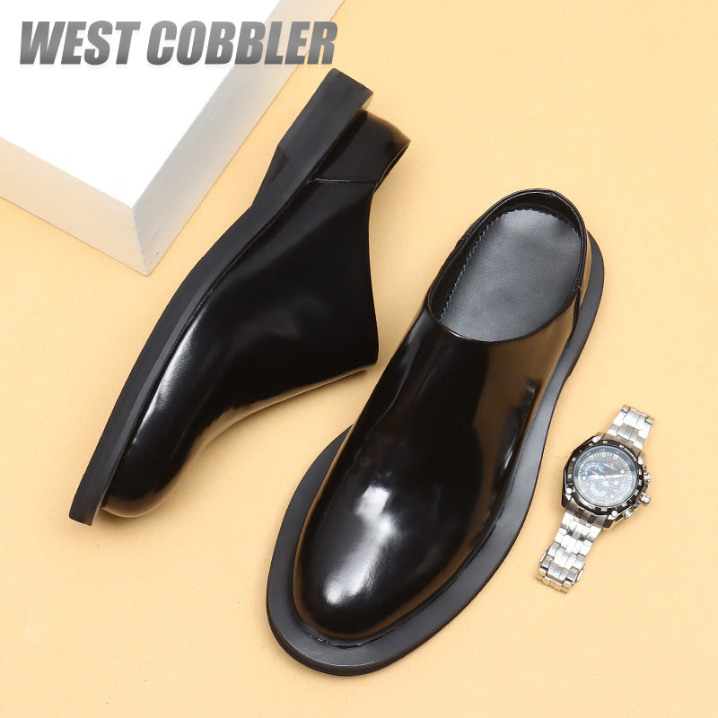 Men's Backless Loafers Black Genuine Leather Mules Slippers Slip on Shoes