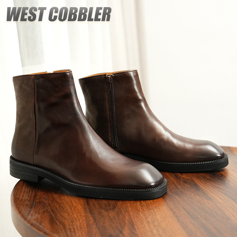 British Style Business High Top Leather Boots|Side Zipper Style