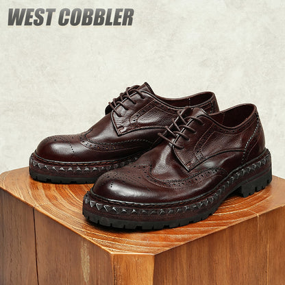 Hand-stitched Oxford Shoes Vintage Polished Leather Brock Carved Dress Shoes