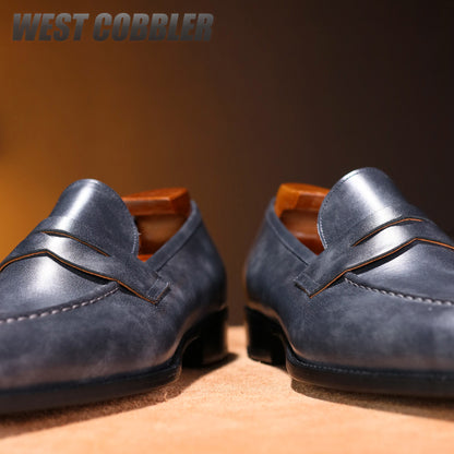 Fiddle Back Loafers Leather Sole Museum Leather Goodyear Business Dress Shoes