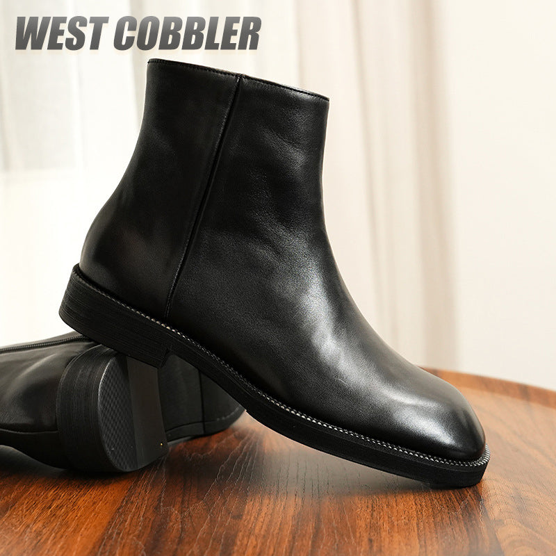 British Style Business High Top Leather Boots|Side Zipper Style