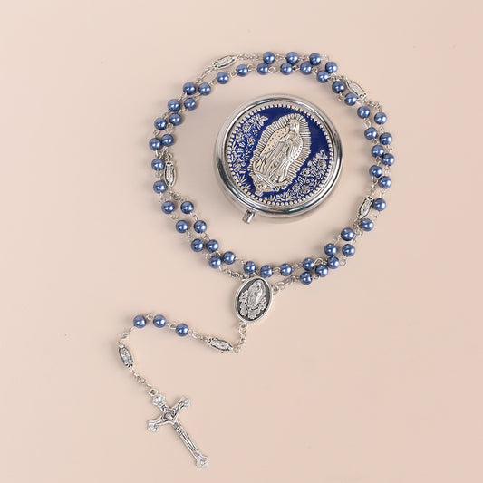 Glass Pearl Beads Catholic for men and women,Hematite Stone Saint Benedict Rosary,Bead Necklace